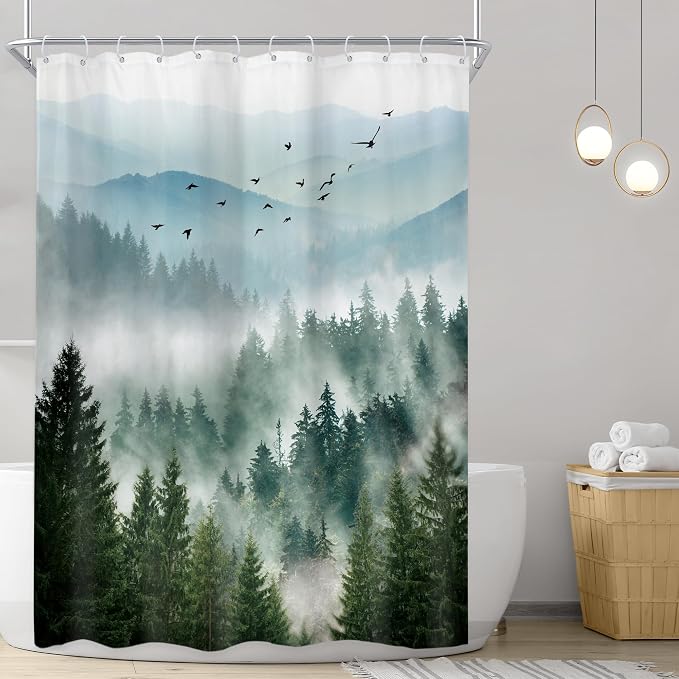 Riyidecor Green Mountain Shower Curtain，Stall Narrow Rv Small Nature - Image 2