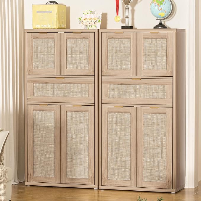 LEYAOYAO 48" Tall Storage Cabinet Set of 2, Rattan Bathroom Floor Cabinets by LEYAOYAO-Findtheshiningpointofyourideallife%EF%BC%81