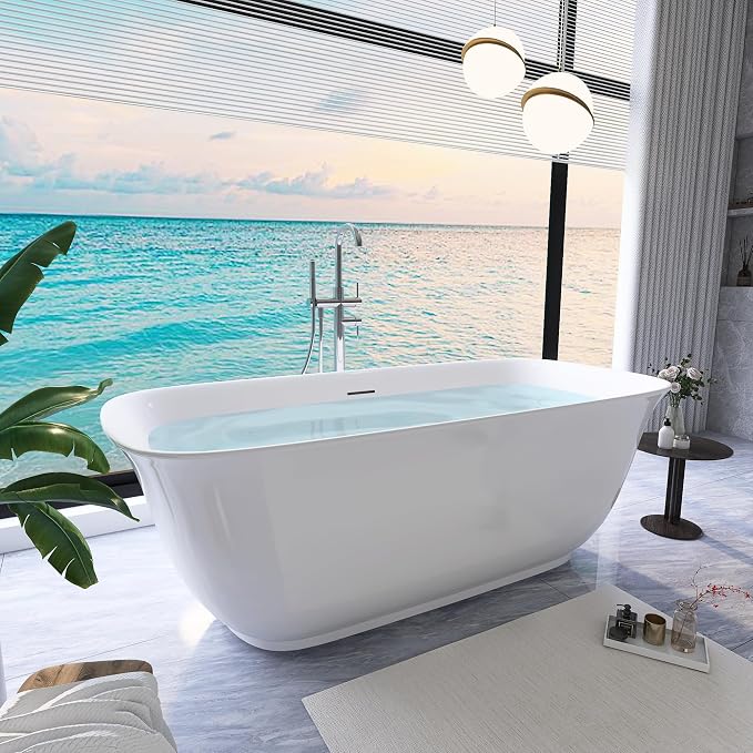 59" Free Standing Tub, Pure Acrylic Freestanding Bathtub, Stylish Stand Alone by Sylonwill
