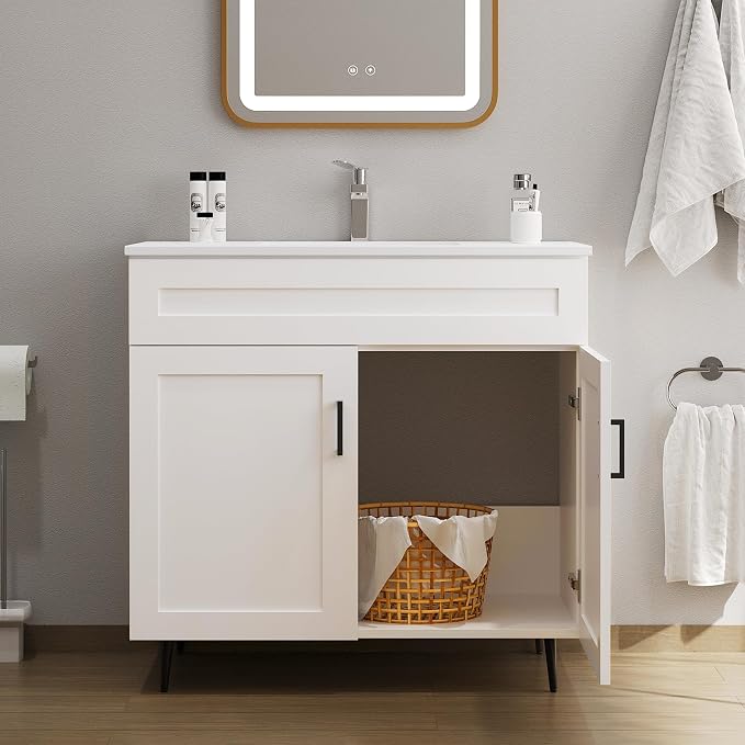 36" Bathroom Vanity with Sink, Freestanding Wooden Bathroom Vanity with 2 Doors - Image 4