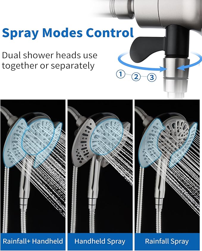 2-in-1 Shower Head with Handheld Combo: 2.5GPM Rainfall Shower Head & - Image 5