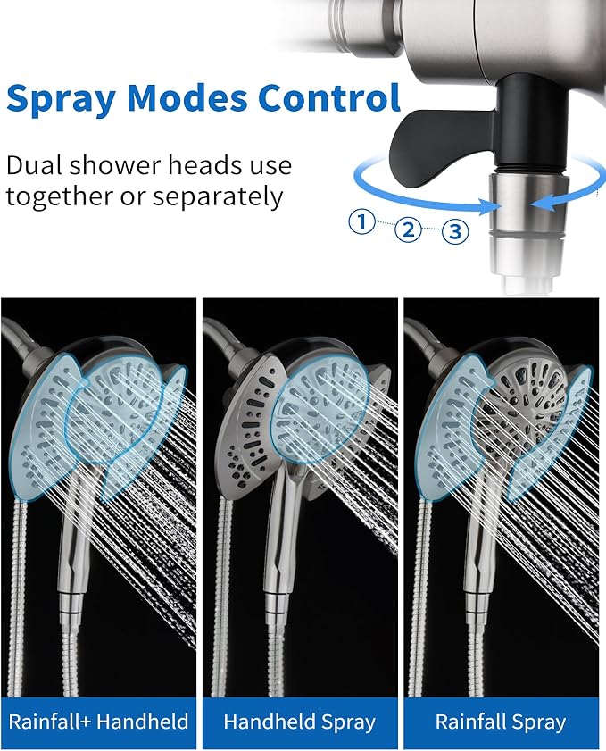 2-in-1 Shower Head with Handheld Combo: Rainfall Shower Head & Detachable - Image 5