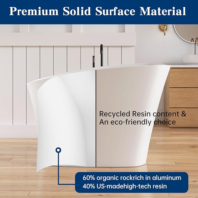 51'' Japanese Soaking Tub Freestanding Bathtub Resin Stone Bathtubs Deep - Image 6
