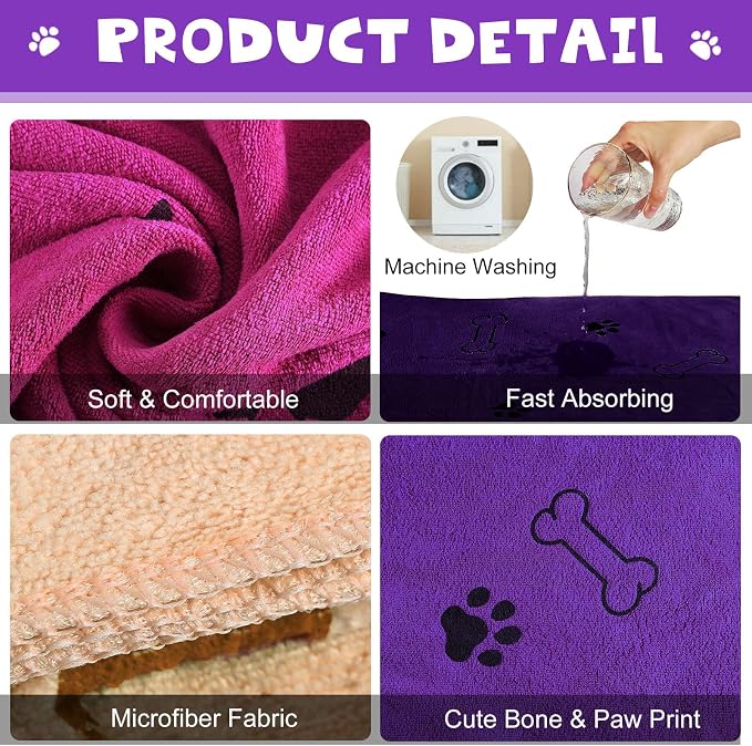 Chumia 4 Pcs Dog Towels for Drying Dog Puppy Bulk Microfiber Absorbent Paw - Image 3