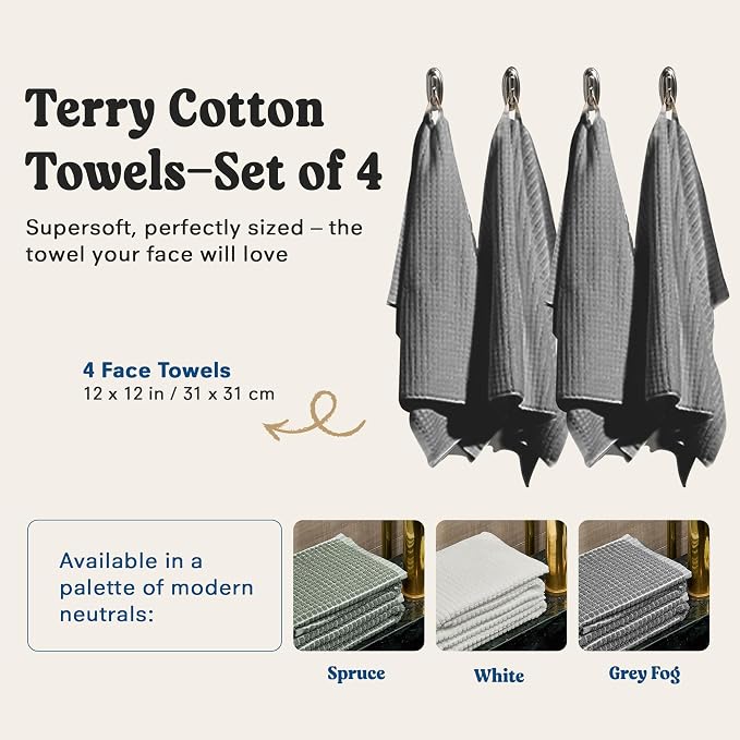 ONSEN Terry Cotton Waffle Face Towel Set – 4 Pack Luxury Cotton Face Towels - Image 4