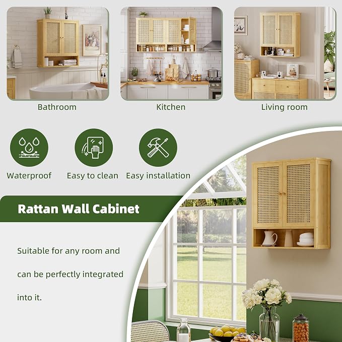 Bathroom Wall Cabinet, Bamboo Over-The-Toilet Storage Organizer - Image 7
