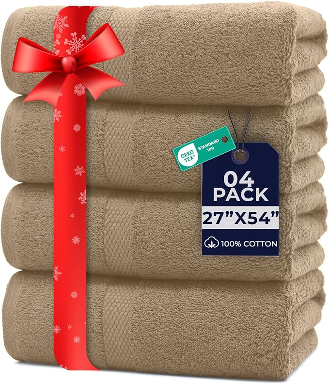 DAN RIVER Bath Towels Set of 4, 27 x 54 Inches, 100% Cotton, Larger & Lighter by DanRiver