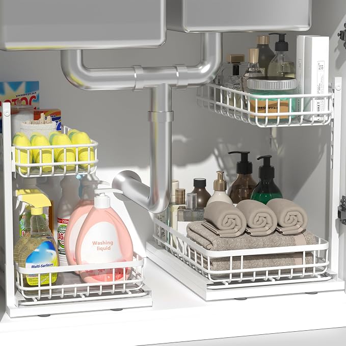 Under Sink Organizer, Adjustable Height Pull-Out Kitchen Storage Organization by Unknown