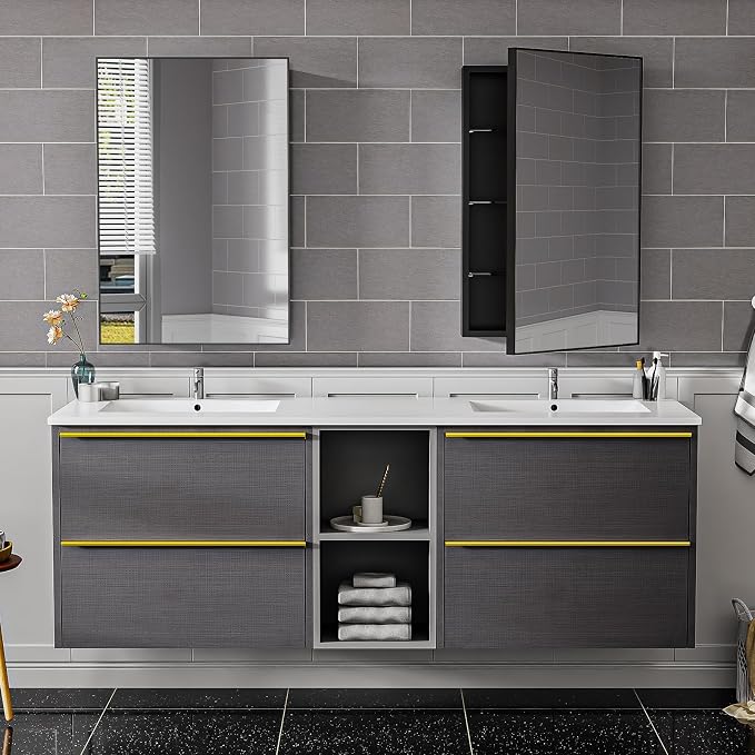 Black Modern Bathroom Medicine Cabinet, 17x30 Inch Wall Mounted Surface Mount - Image 5