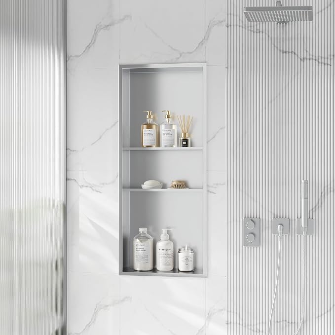 Neodrain 12X30 in Shower Niche, 3 Layers Brushed Wall Niche Stainless Steel - Image 2