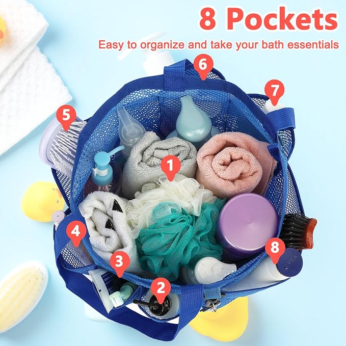 Mesh Shower Caddy Portable for College Dorm Room Essentials, 8-Pocket Large - Image 4