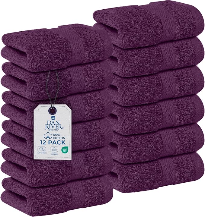 DAN RIVER 12-Pack Premium 100% Cotton Purple Passion Face Towels – Reusable by DanRiver