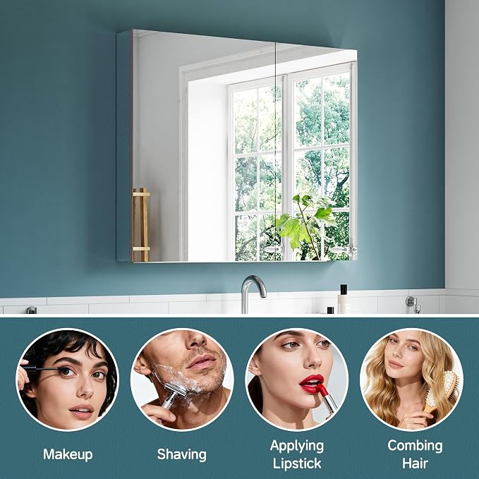 36"x30" Medicine Cabinet Mirror, Aluminum Silver Recessed Medicine Cabinet - Image 3