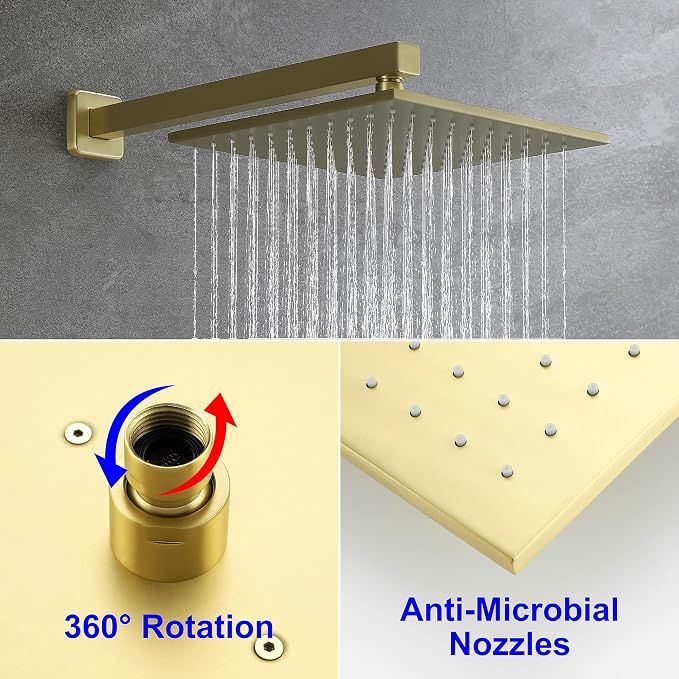 SHAMANDA Brass Rainfall Shower System, Luxuly Bathroom Shower Faucet Combo Set - Image 5