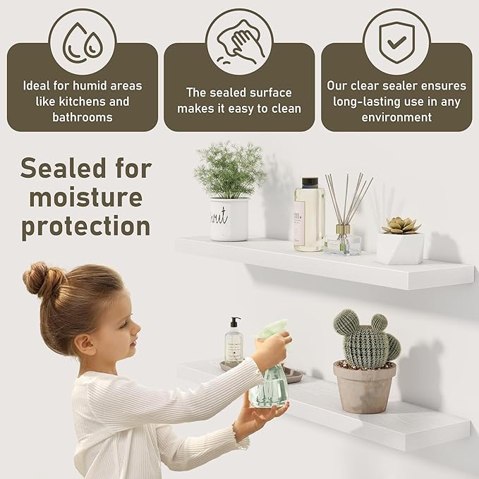 Fun Memories White Floating Shelves 36 Inch Long, Rustic Farmhouse Bathroom - Image 5