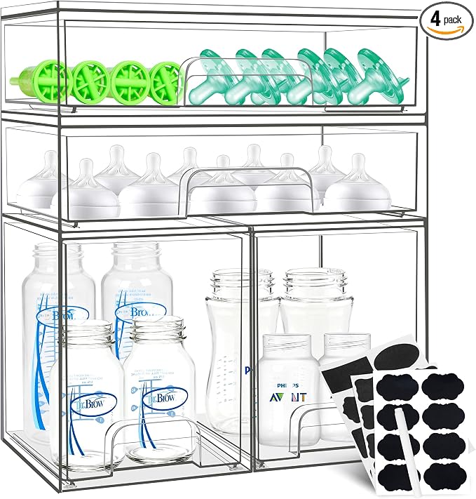 Baby Bottle Organizer, 4 Pack Stackable Storage Drawers by Qunland