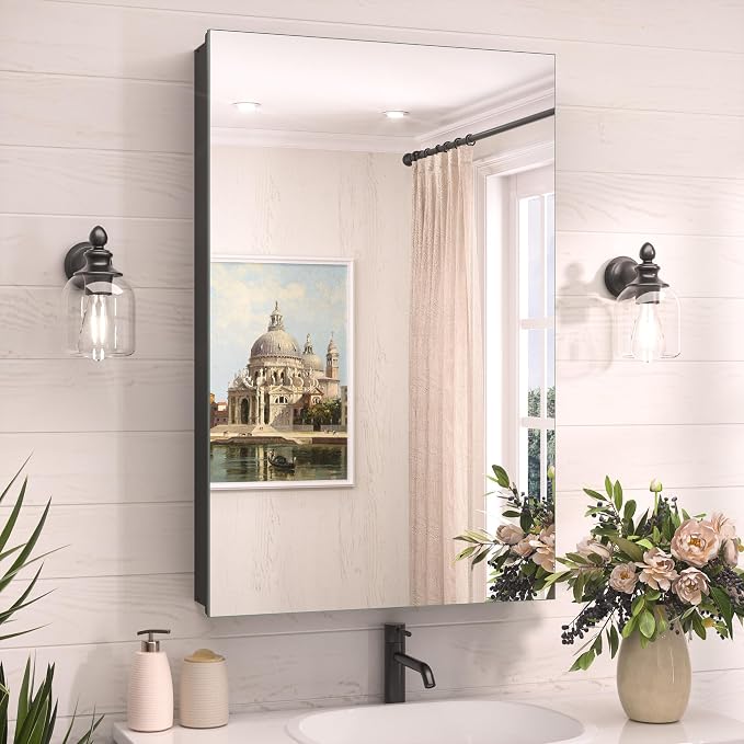 TokeShimi 20 x 32 Recessed Medicine Cabinet Mirror Surface Mount Aluminum by RefinedBathroomAccessories