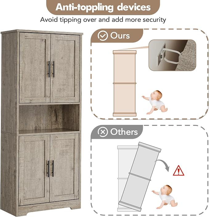 IDEALHOUSE Pantry Cabinet, Freestanding Cupboard, Tall Storage Cabinet - Image 5