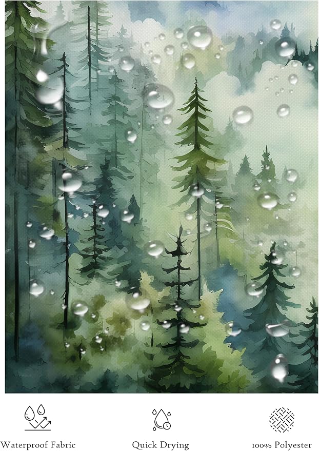 Coveted Goods 72" x 84" Mountain Forest Shower Curtain, Misty Pine Tree - Image 3