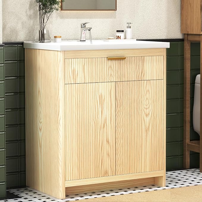 32 Inch Bathroom Vanity with Sink, Bathroom Vanity Cabinet with Single Sink by Umeiga