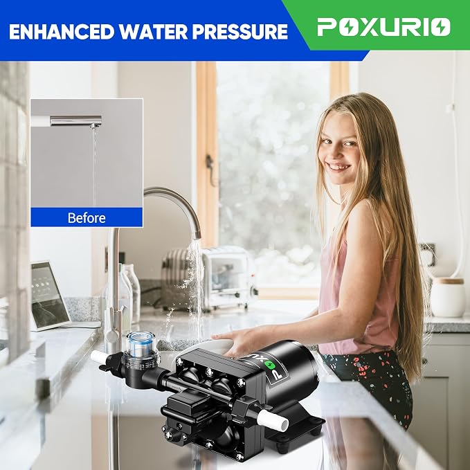 6GPM RV Water Pump, 70PSI 110V DC Fresh Water Pump, Self-Priming Diaphragm - Image 7