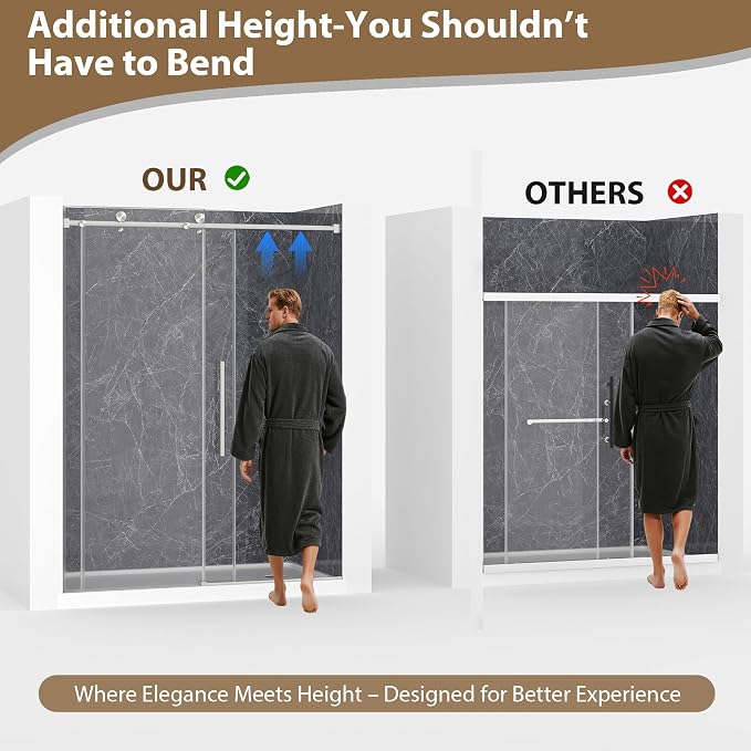 Frameless Glass Shower Door, 43-48" W x 76" H Sliding Frameless Shower Door - Image 4
