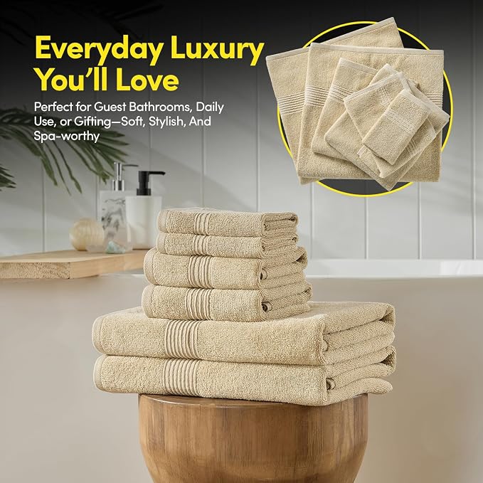 Bath Towels 8 Piece Towel Set – 100% Combed Cotton – Bath + Hand + Washcloths – - Image 7