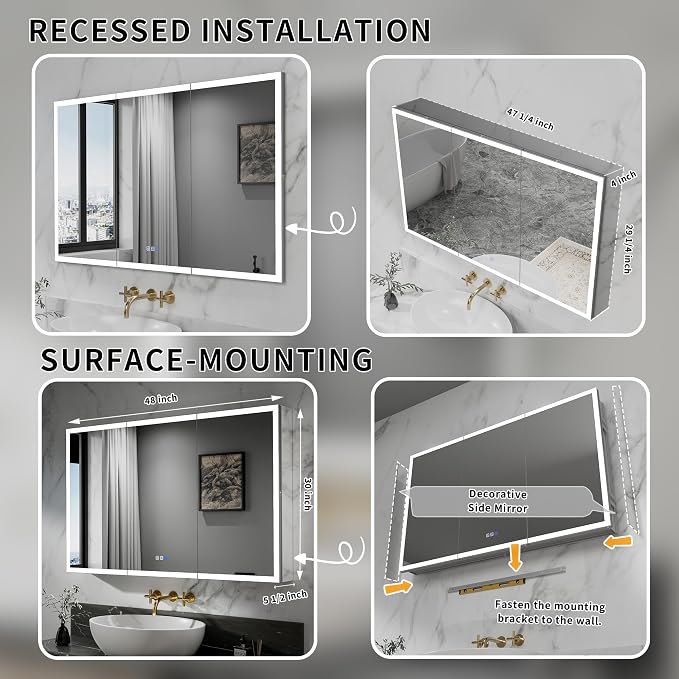 LED Medicine Cabinet Mirror for Bathroom, 48x30 Medicine Cabinet - Image 5