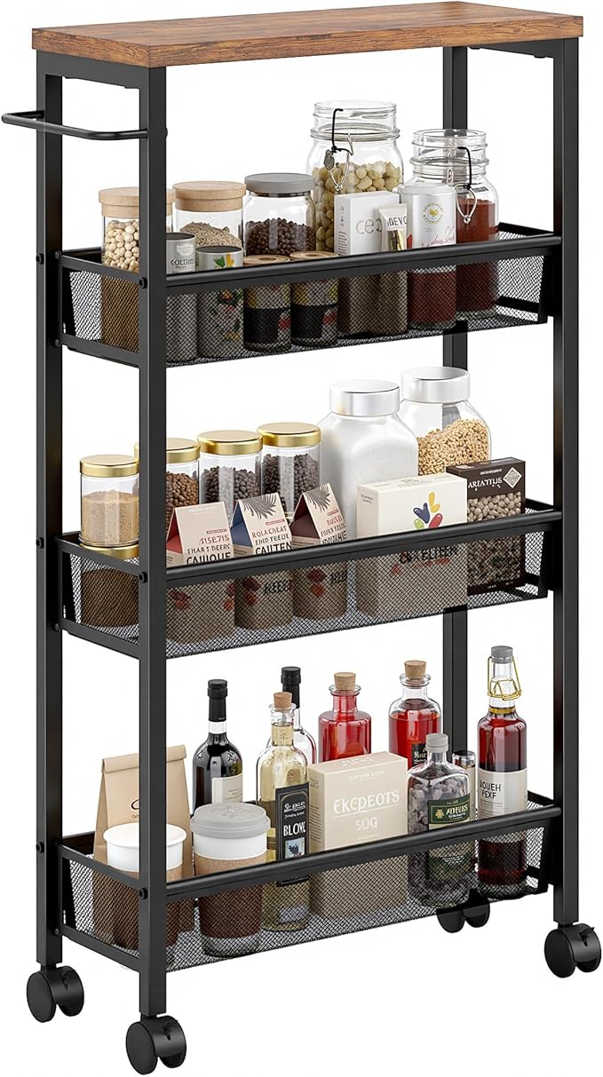 VECELO 4 Tier Slim Rolling Cart Organizer, Rolling Carts On Wheels by VECELO