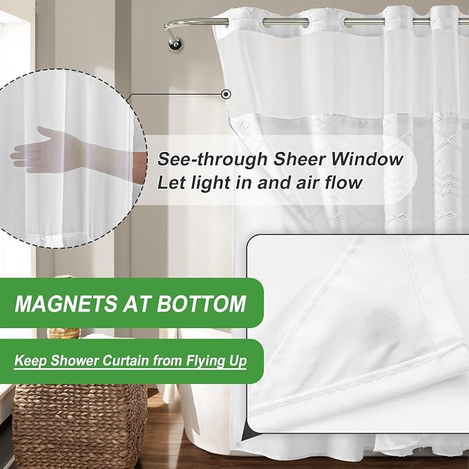 Long No Hook Tufted Chevron Striped Shower Curtain - Image 5