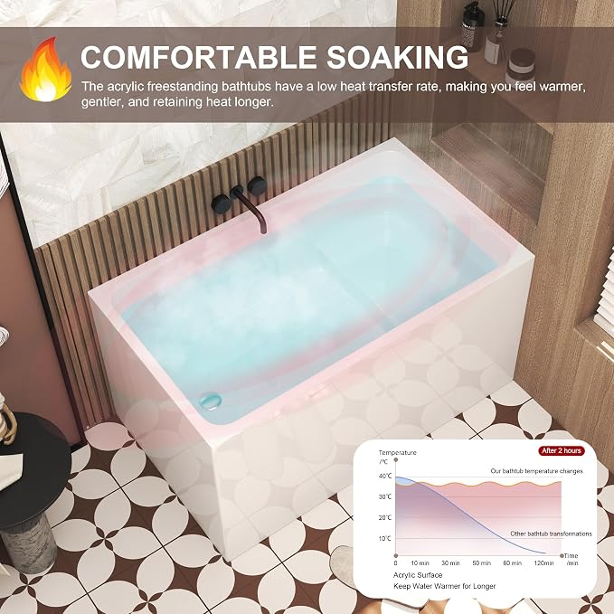 43 Square Inch Acrylic Independent Bathtub, Capacity 50 Gallons, Can Hold 650 - Image 6