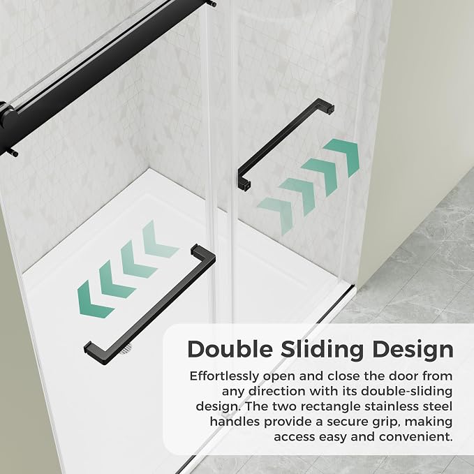 DELAVIN 56"-60"W x 75"H Frameless Shower Door, Double Sliding Shower Door - Image 4