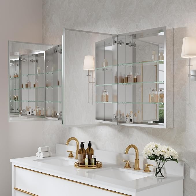 WELLFOR 52" x 30" Rectangle Medicine Cabinet Mirror, Surface Mount or Recessed - Image 12