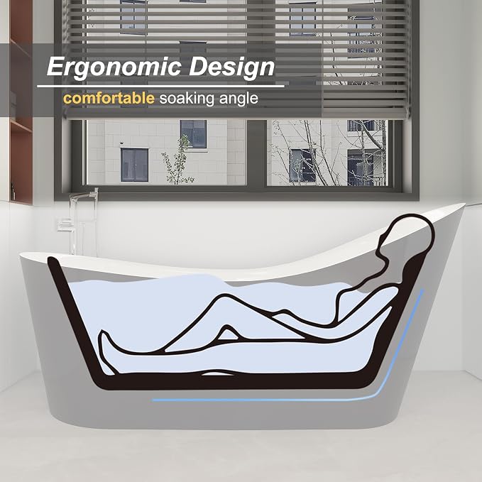 55" Black Modern Free Standing Soaking Slipper Bathtub, WHALEKING Luxury Stand - Image 5