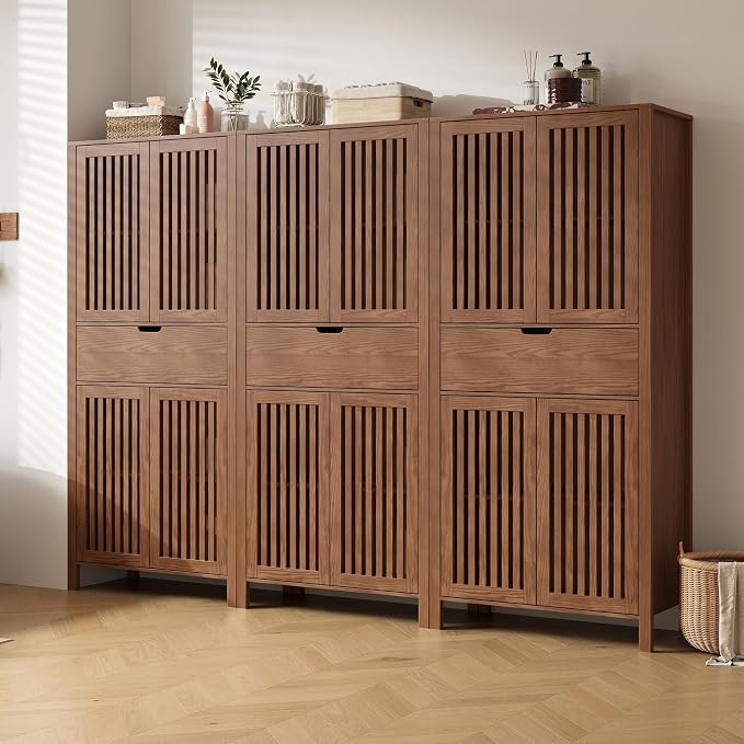 Set of 3 Rustic Brown 69" Tall Farmhouse Storage Cabinet by BVIUNTWOHOME