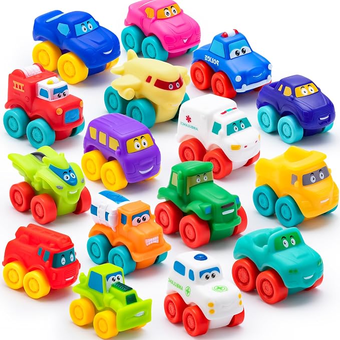 JOYIN Cartoon Cars, Soft Rubber Toy Car Set, Mini Vehicles, Bath Toy Car by JOYIN