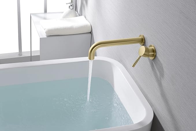 SUMERAIN Wall Mount Bath Tub Faucet Brushed Gold Tub Filler Extra Long Spout - Image 4