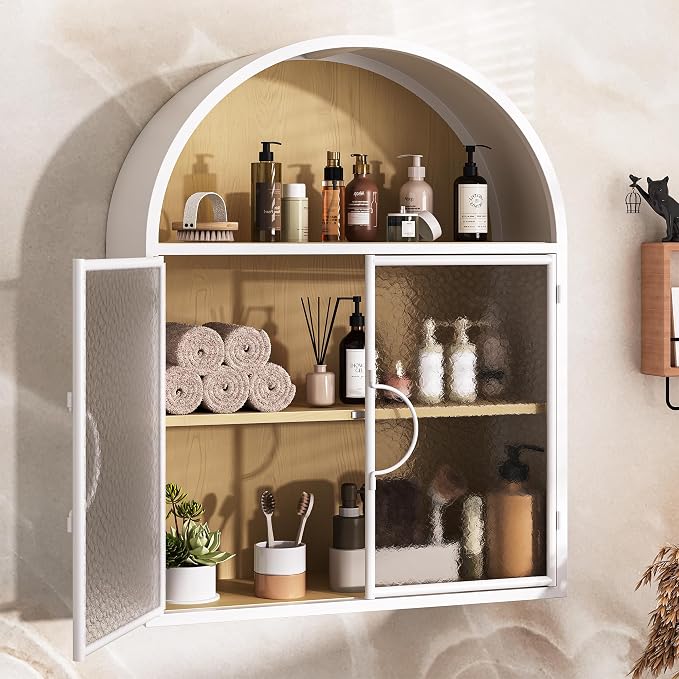 BECHAEO Arched Wall Cabinet Over Toilet Bathroom Organizer, No Assembly Metal by BECHAEO