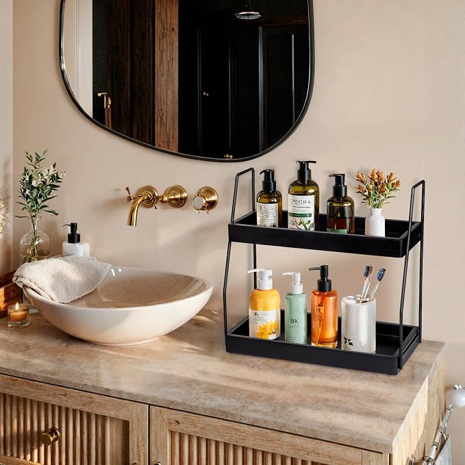 Acacia Bathroom Organizer Countertop 13.6 x 14 x 6.7 inches, 2-Tier Wood - Image 2