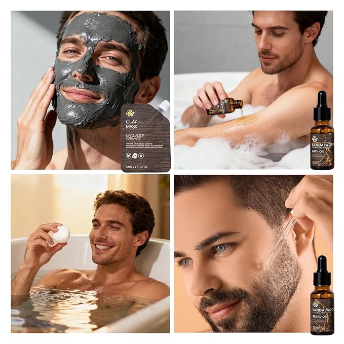 Sandalwood Beard Grooming Set For Men, Spa & Self-Care Gift, Bath and Body Gift - Image 3