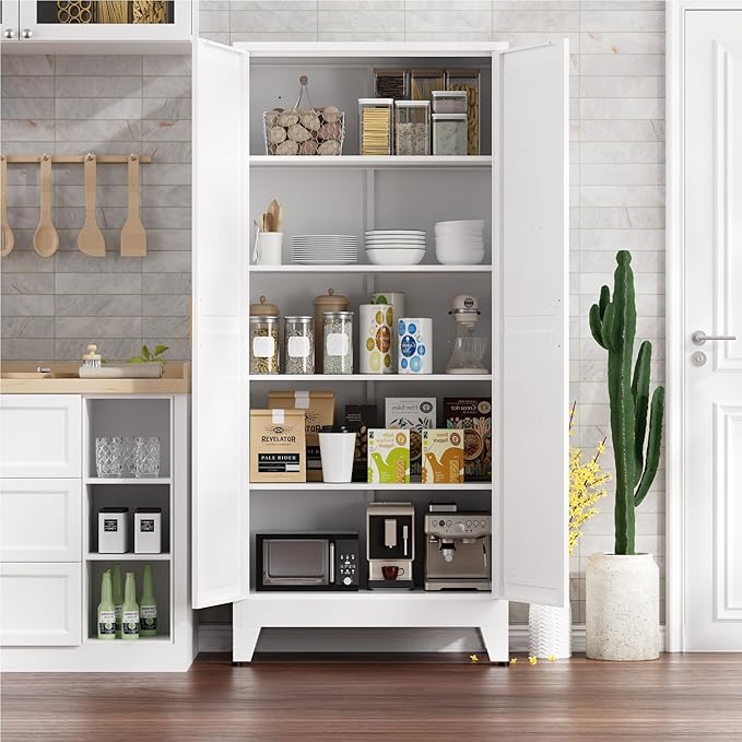Metal Cabinets with Barn Doors and Adjustable Shelves, 5-Tier Storage Cupboard - Image 2