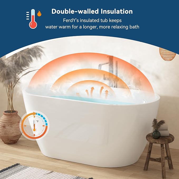 FerdY 55" Bali Acrylic Freestanding Bathtub, Gracefully Shaped Freestanding - Image 2