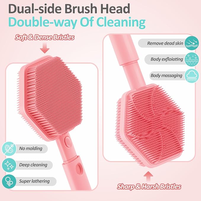Silicone Back Scrubber & Soft Bath Glove 2PCS, 360° Anti-Slip Hand-fit Silicone - Image 7
