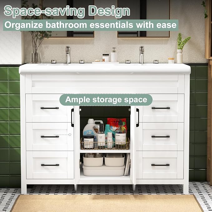 48 Inch Bathroom Vanity with Sink, Bathroom Vanity Cabinet with Doulble Sink - Image 4