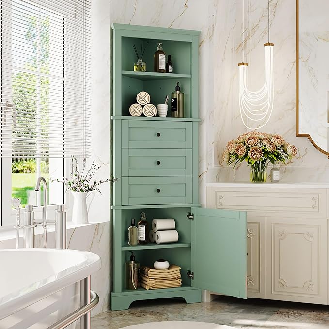 69" H Tall Corner Cabinet with Adjustable Shelves and Drawers, Storage - Image 4