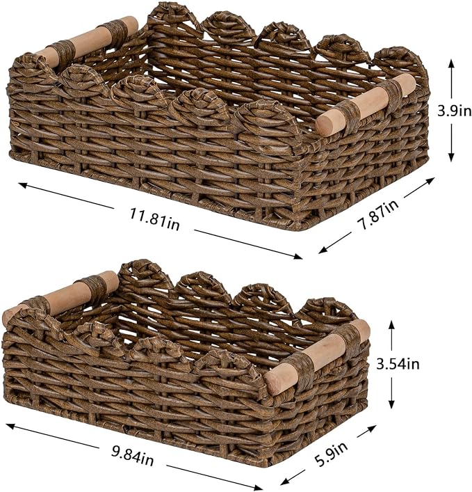 CubesLand PP Wicker Scalloped Edge Floating Shelves Baskets Set 2, Toilet Basket - Image 6