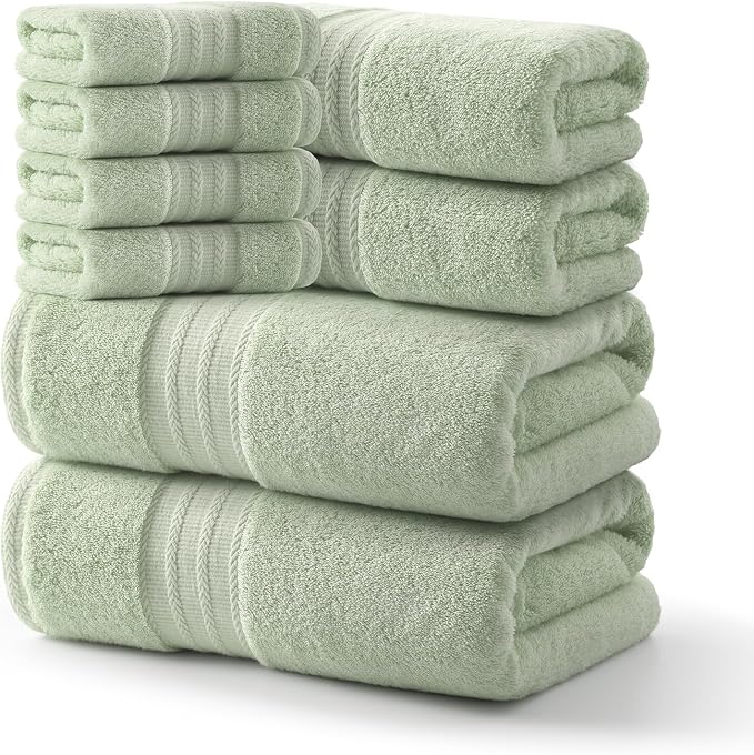 REDKISS Green Towel Set of 8-100% Cotton Luxury Bath Towels Set by REDKISSOnline