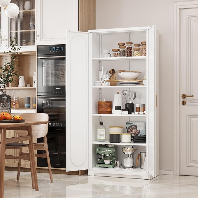Kitchen Pantry Cabinet, 71”Metal White Storage Cabinet - Image 6