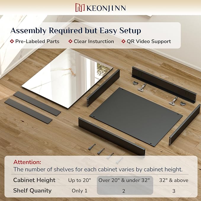 Keonjinn 30 x 26 Inch Black Medicine Cabinet, Bathroom Medicine Cabinet - Image 3