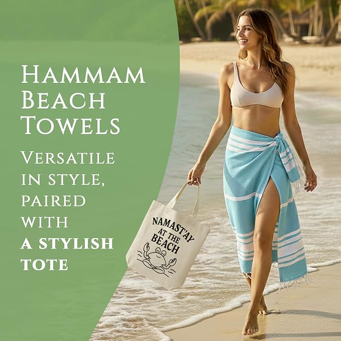 Turkish Cotton Beach Towel Pack of 4 & 1 Boho Tote Bag - Image 2